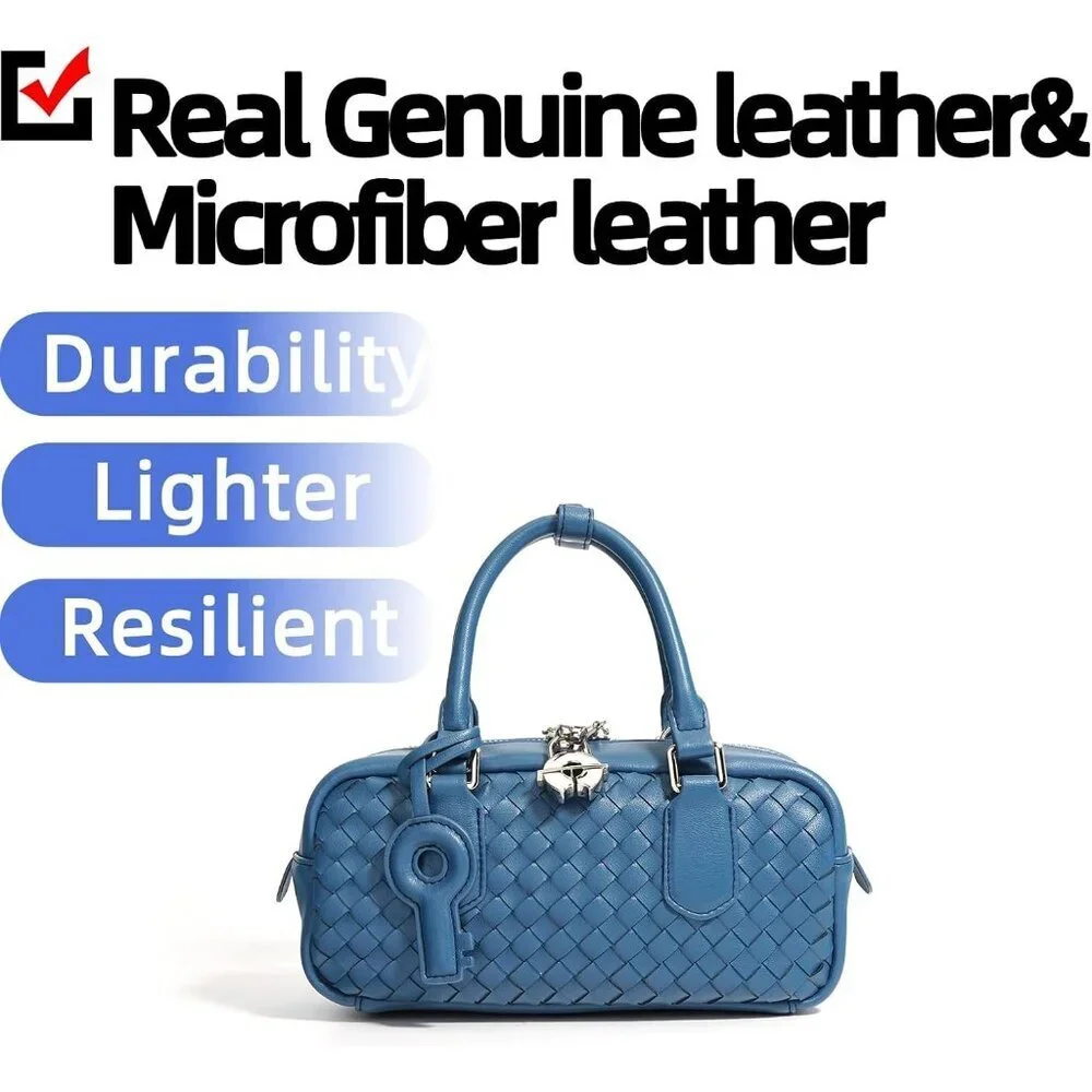 Woven Leather Crossbody Bag for Women Microfiber Genuine Small Purse